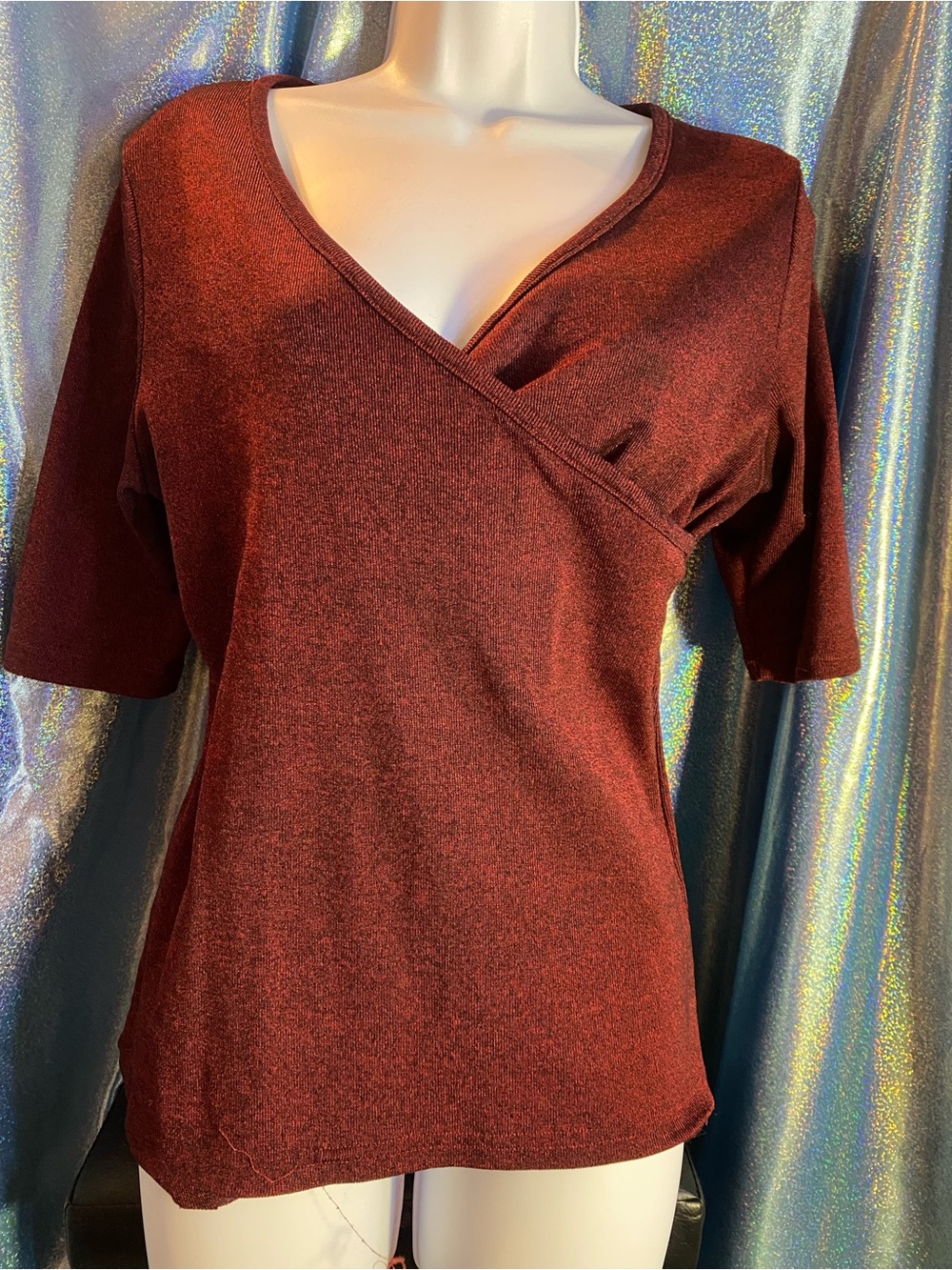 Women’s Burnt Red Wrap-Front Short Sleeve Top